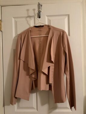 Zara Pink Blush Draped Leather Open Front Jacket